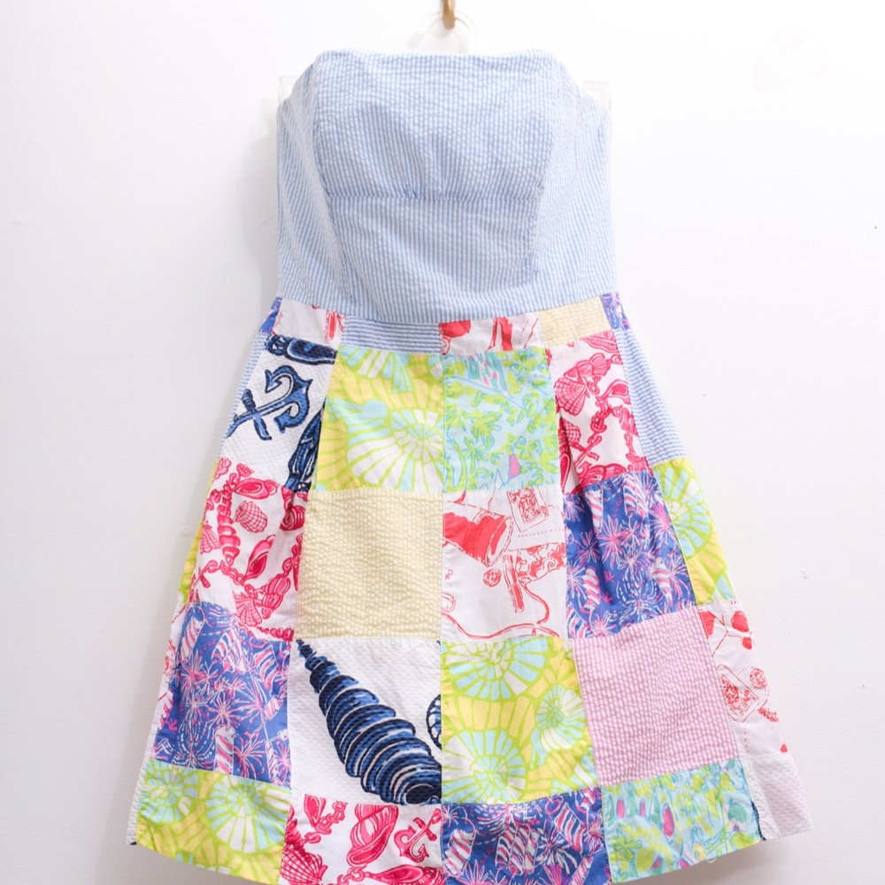 Lily Pulitzer Bright Preppy Strapless Seersucker and Madras Sundress XS 2